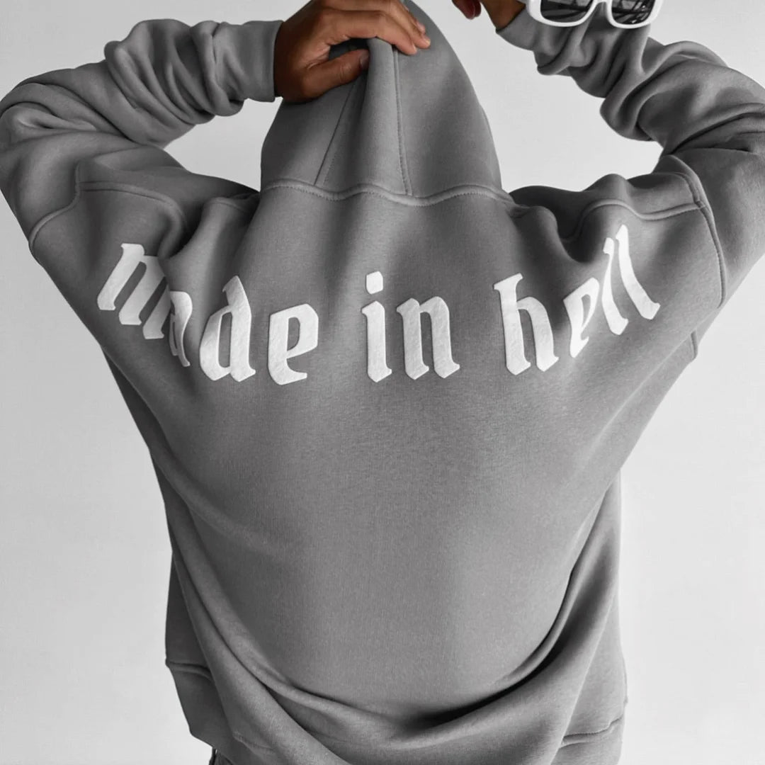 Made in Hell - Light Grey - Oversize Hoodie - 400 GSM Strong Soul Hoodie