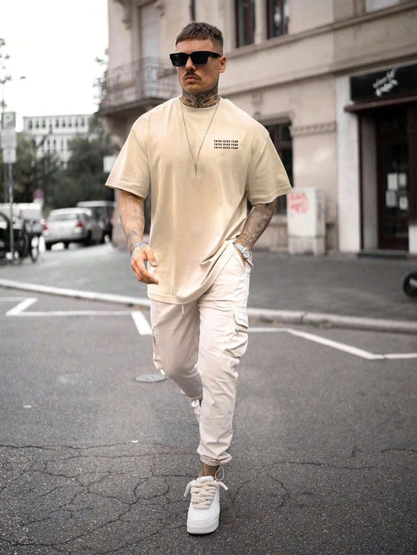 Faith Over Fear - Beige - Gym Oversized T Shirt Strong Soul Shirts & Tops