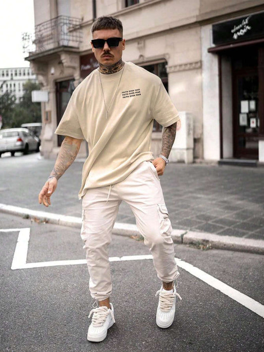 Faith Over Fear - Beige - Gym Oversized T Shirt Strong Soul Shirts & Tops