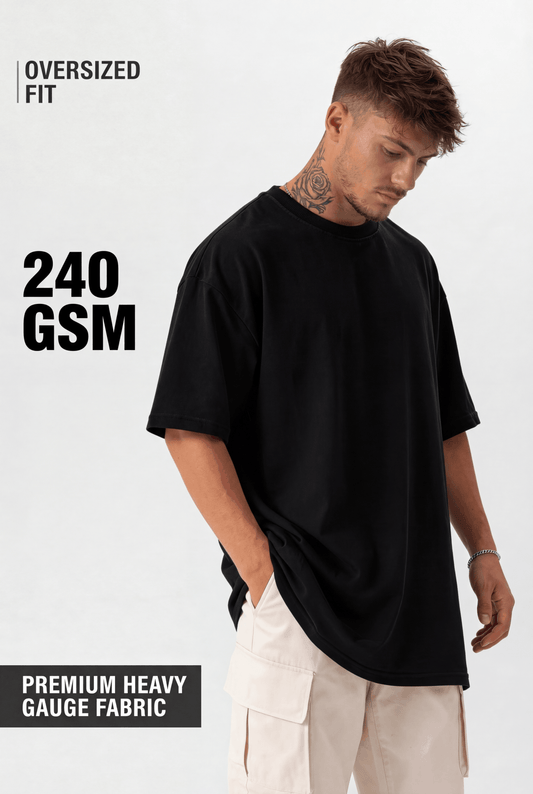 Plain - T-Shirt - Black - Oversized