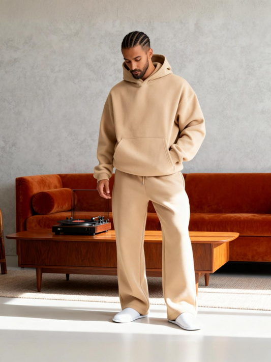 Black + Beige Flat Pants - Hoodie Co-ord Strong Soul Shirts & Tops