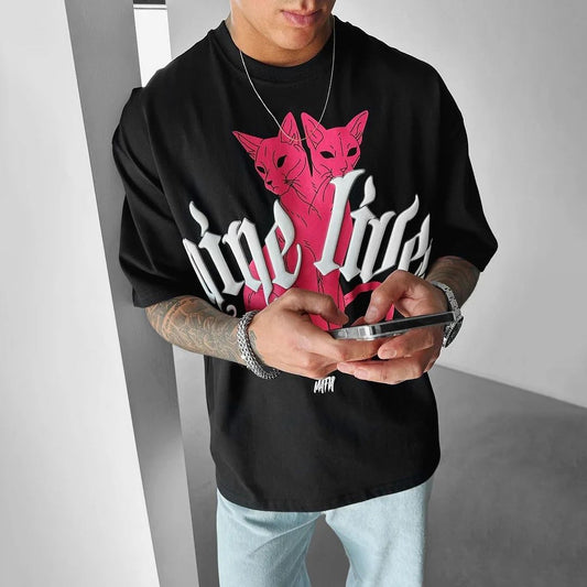 Nine lives - Black - Gym Oversized T Shirt Strong Soul Shirts & Tops