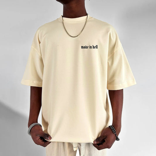 Made in Hell - Beige - Gym Oversized T Shirt Strong Soul Shirts & Tops