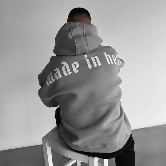 Made in Hell - Light Grey - Oversize Hoodie - 400 GSM Strong Soul Hoodie