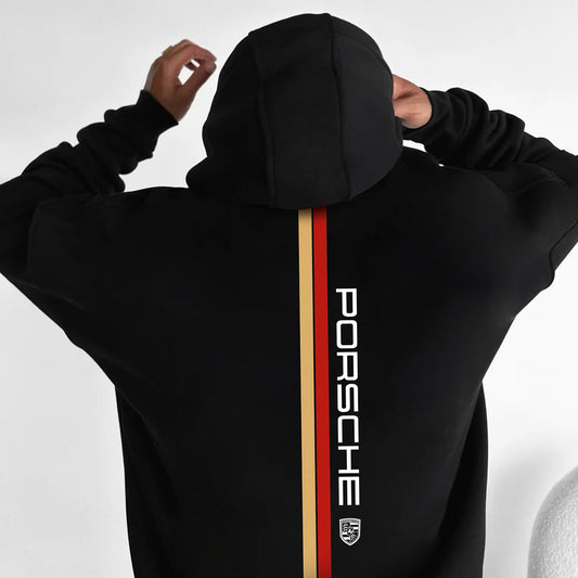 Porsche Racing 2 Strips - Black - Oversized Hoodie 400 GSM