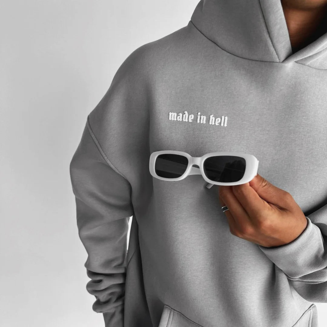 Made in Hell - Light Grey - Oversize Hoodie - 400 GSM Strong Soul Hoodie