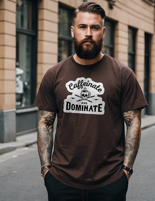 Caffeinate And Dominate - Brown - Gym Oversized T Shirt Strong Soul Shirts & Tops