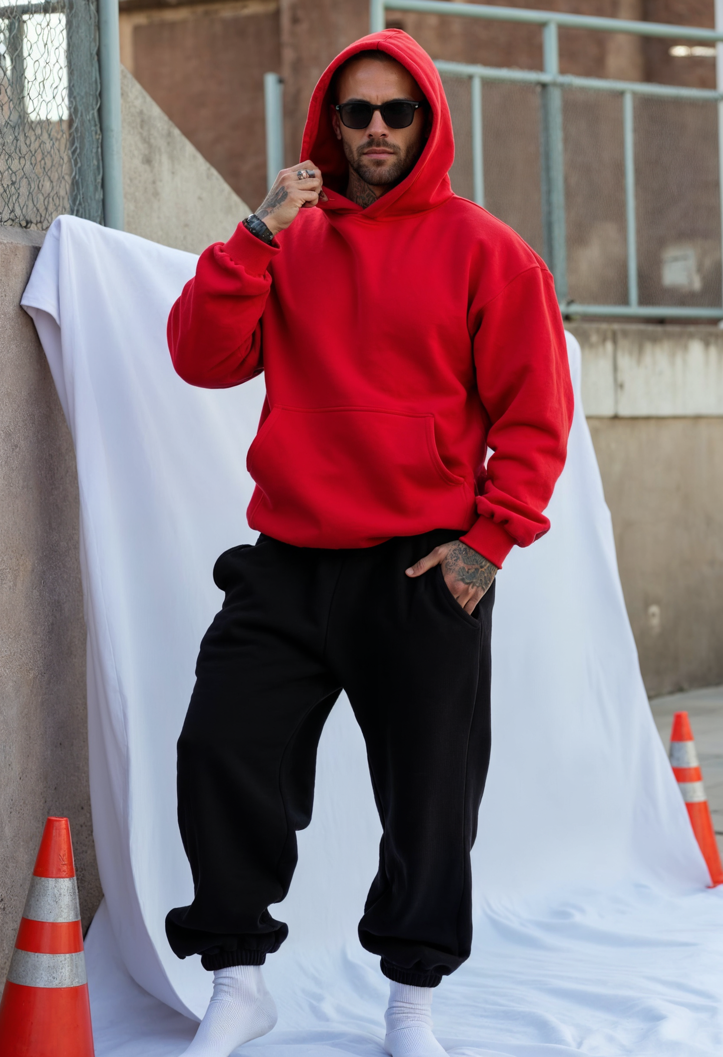 Red + Black - Hoodie And Sweatpants - Co-ord Set