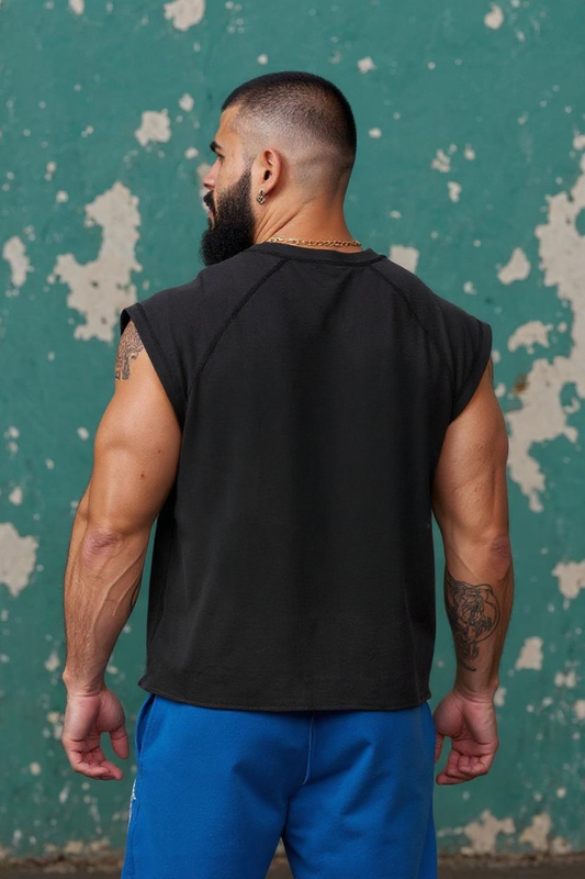 Black - T107 - Pumping Iron - Gym Vintage Cut Offs Strong Soul Tanks