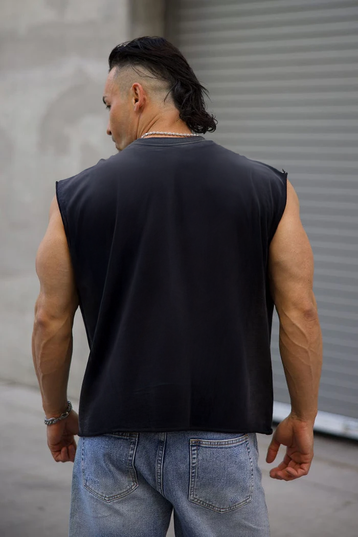 Black - T104 - Hardest Worker - Crop Cut-Offs