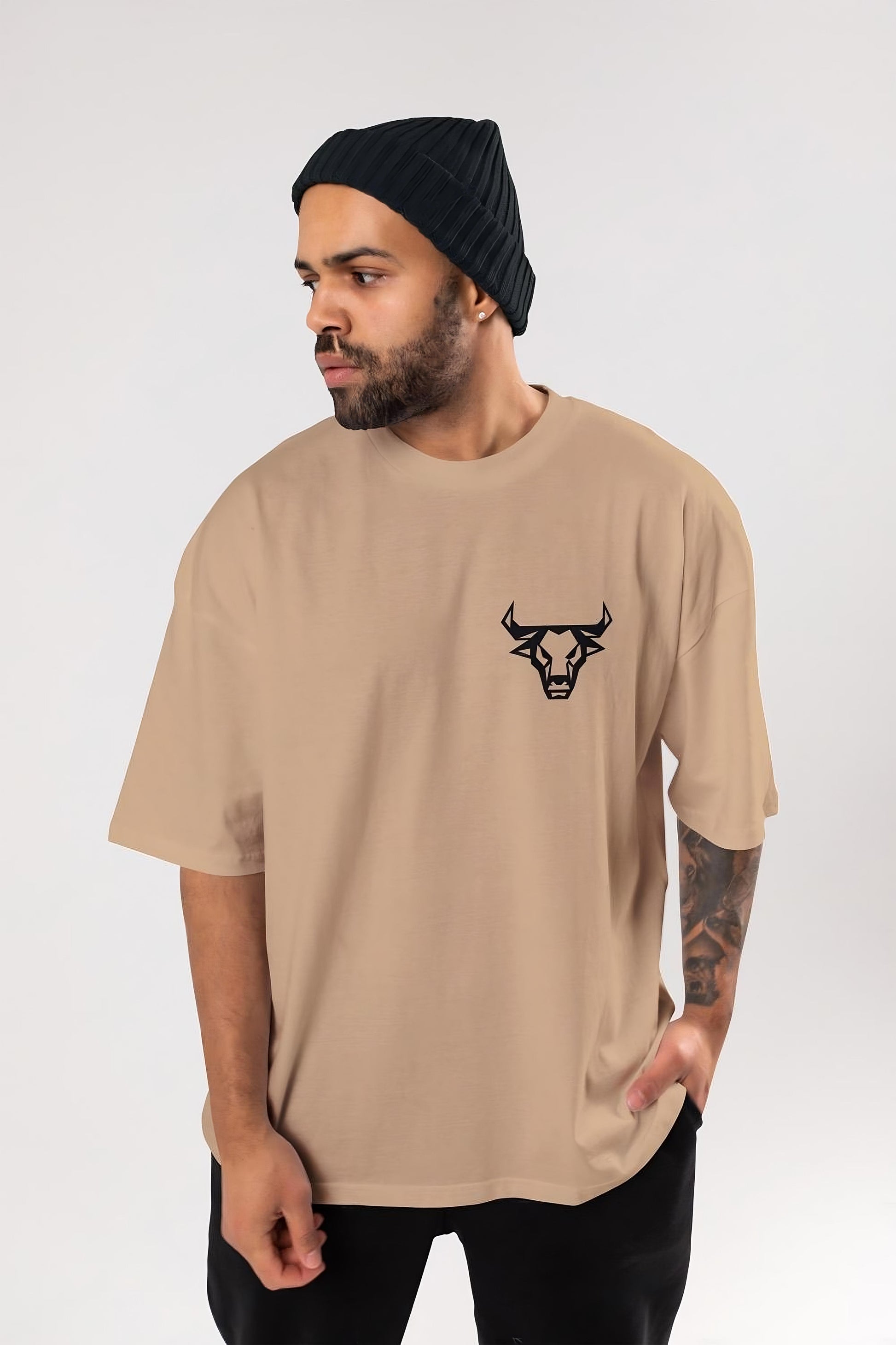 The BULL - Beige - Gym Oversized T Shirt Strong Soul Shirts & Tops