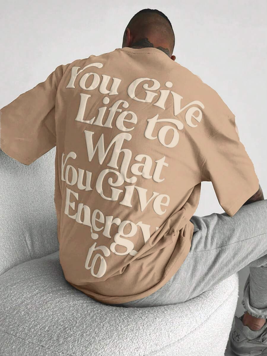 Give Energy  - Beige - Gym Oversized T Shirt Strong Soul Shirts & Tops