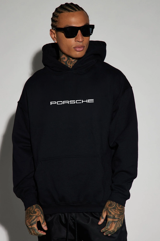Porsche Racing 2 Strips - Black - Oversized Hoodie 400 GSM