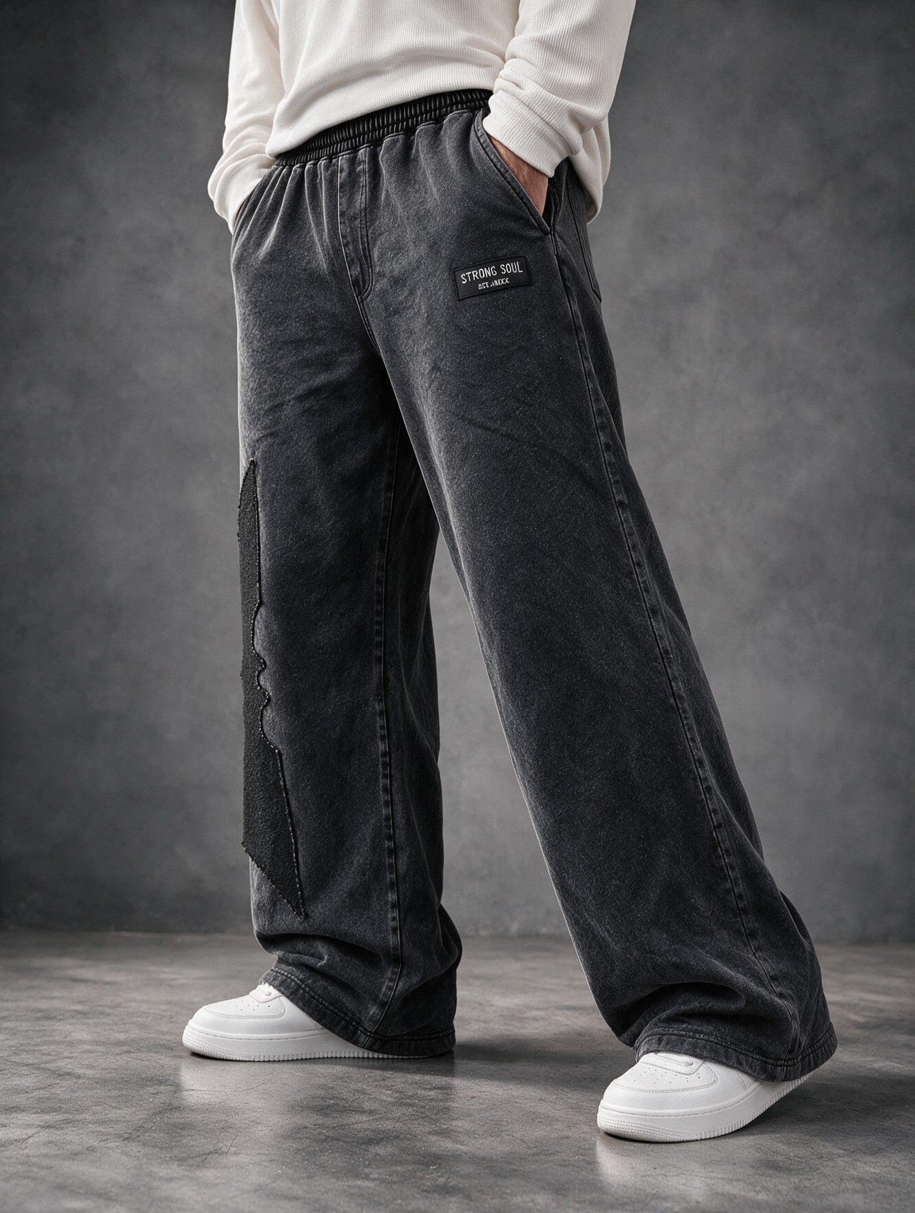 Acid Wash Black - Bad Night - Oversized Flat Pants 400 GSM