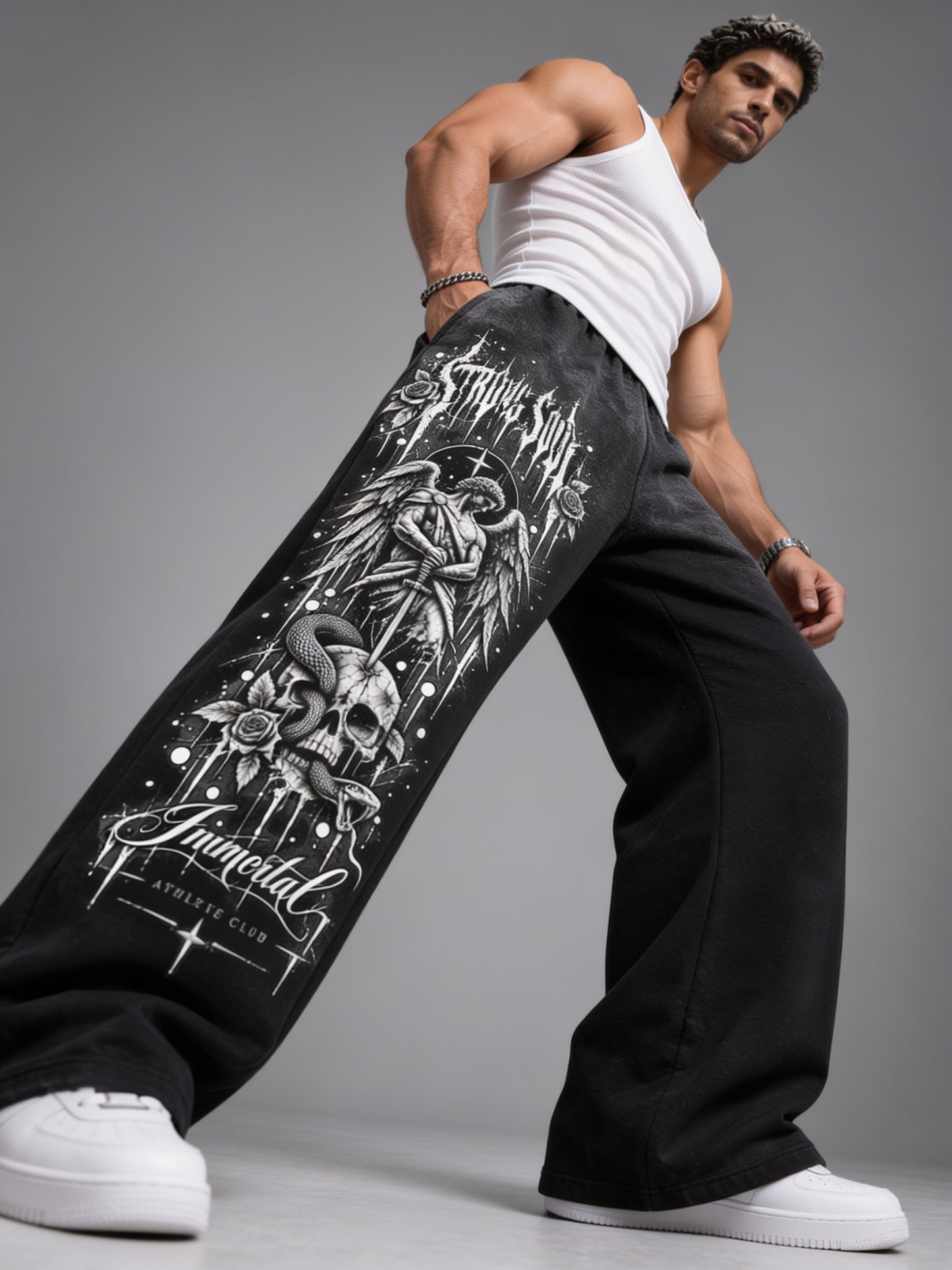 Half Acid Dip Black - Immortal - Oversized Flat Pants 400 GSM