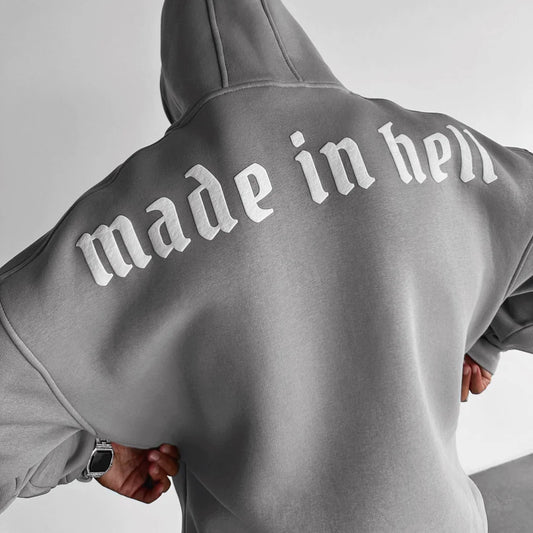 Made in Hell - Light Grey - Oversize Hoodie - 400 GSM Strong Soul Hoodie