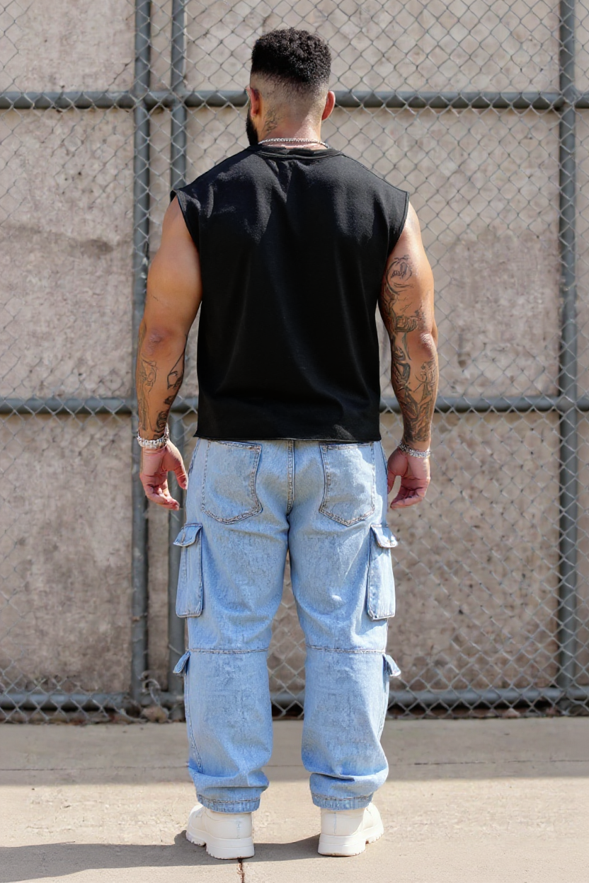 Black - T104 - Hardest Worker - Crop Cut-Offs Strong Soul Tanks