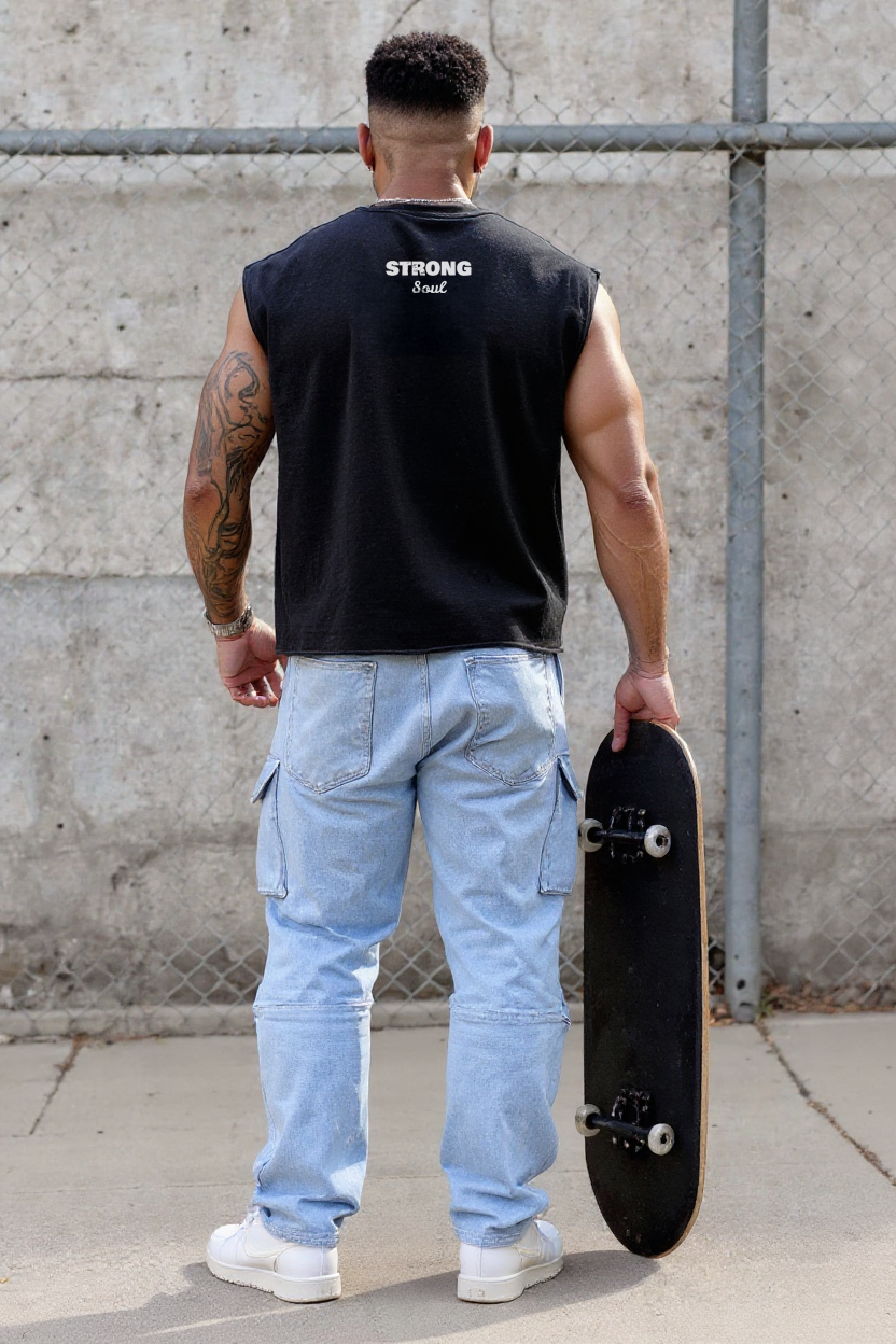 Beige - T104 - Super Strong - Crop Cut-Offs Strong Soul Tanks