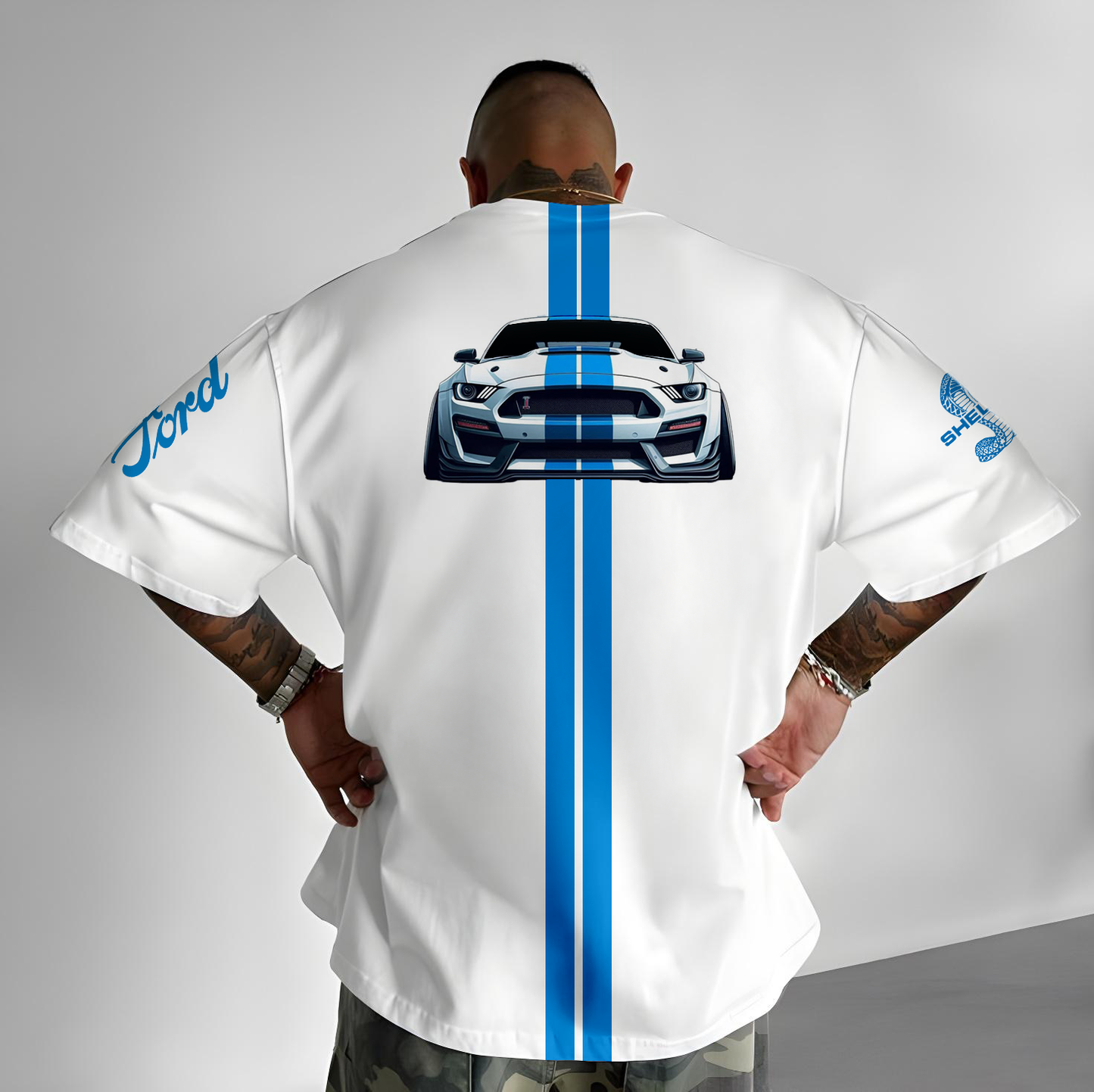 T-Shirt - Mustang - White - Oversized Strong Soul Shirts & Tops