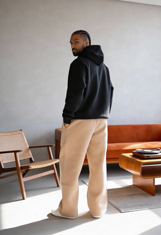 Black + Beige Flat Pants - Hoodie Co-ord