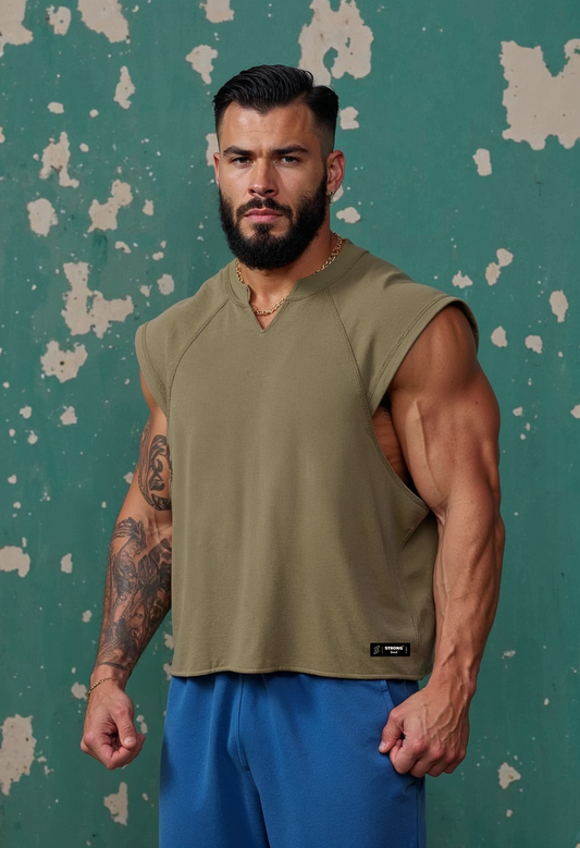 Army Green - T107 - Gym Vintage Cut Offs