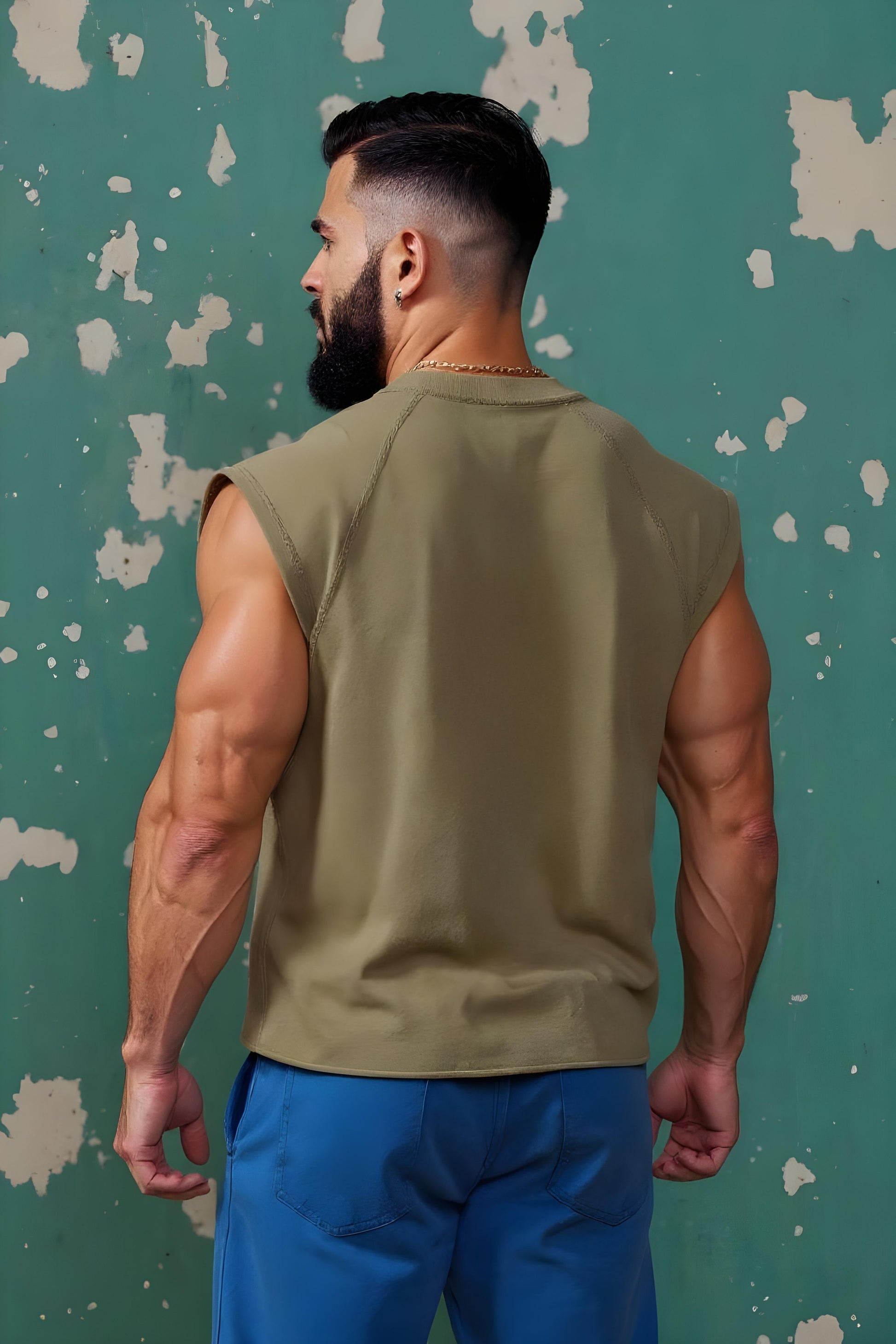 Army Green - T107 - Pumping Iron - Gym Vintage Cut Offs Strong Soul Tanks