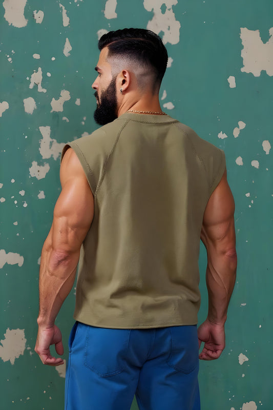 Army Green - T107 - Pumping Iron - Gym Vintage Cut Offs Strong Soul Tanks