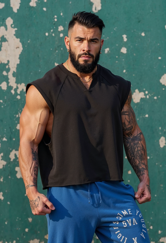Black - T107 - Gym Vintage Cut Offs