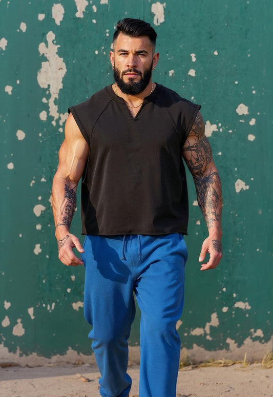 Black - T107 - Gym Vintage Cut Offs