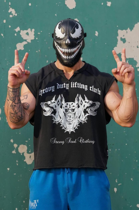 Black - T107 - Heavy Lifting Club - Gym Vintage Cut Offs Strong Soul Tanks