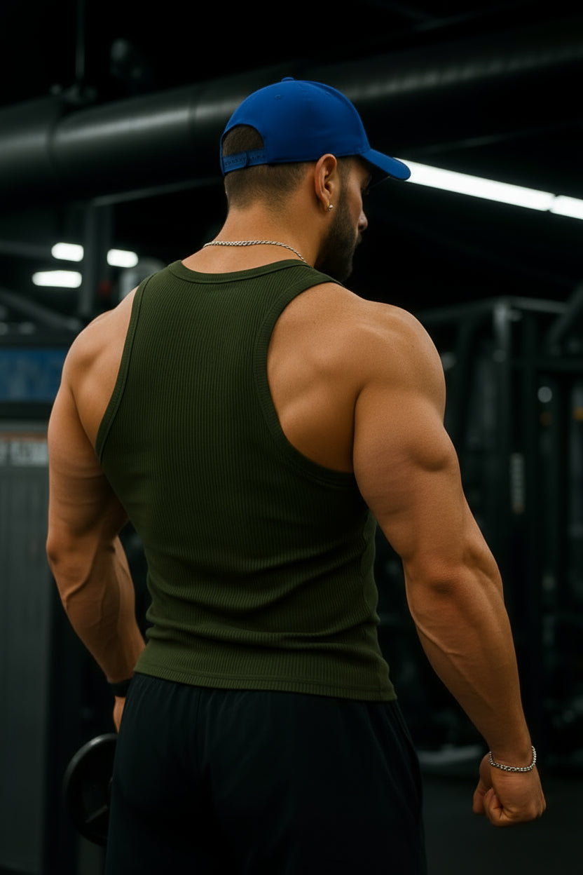 Army Green - T111 - Rib Gym Tank Top