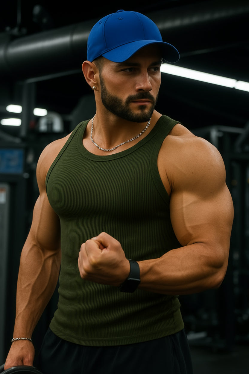 Army Green - T111 - Rib Gym Tank Top