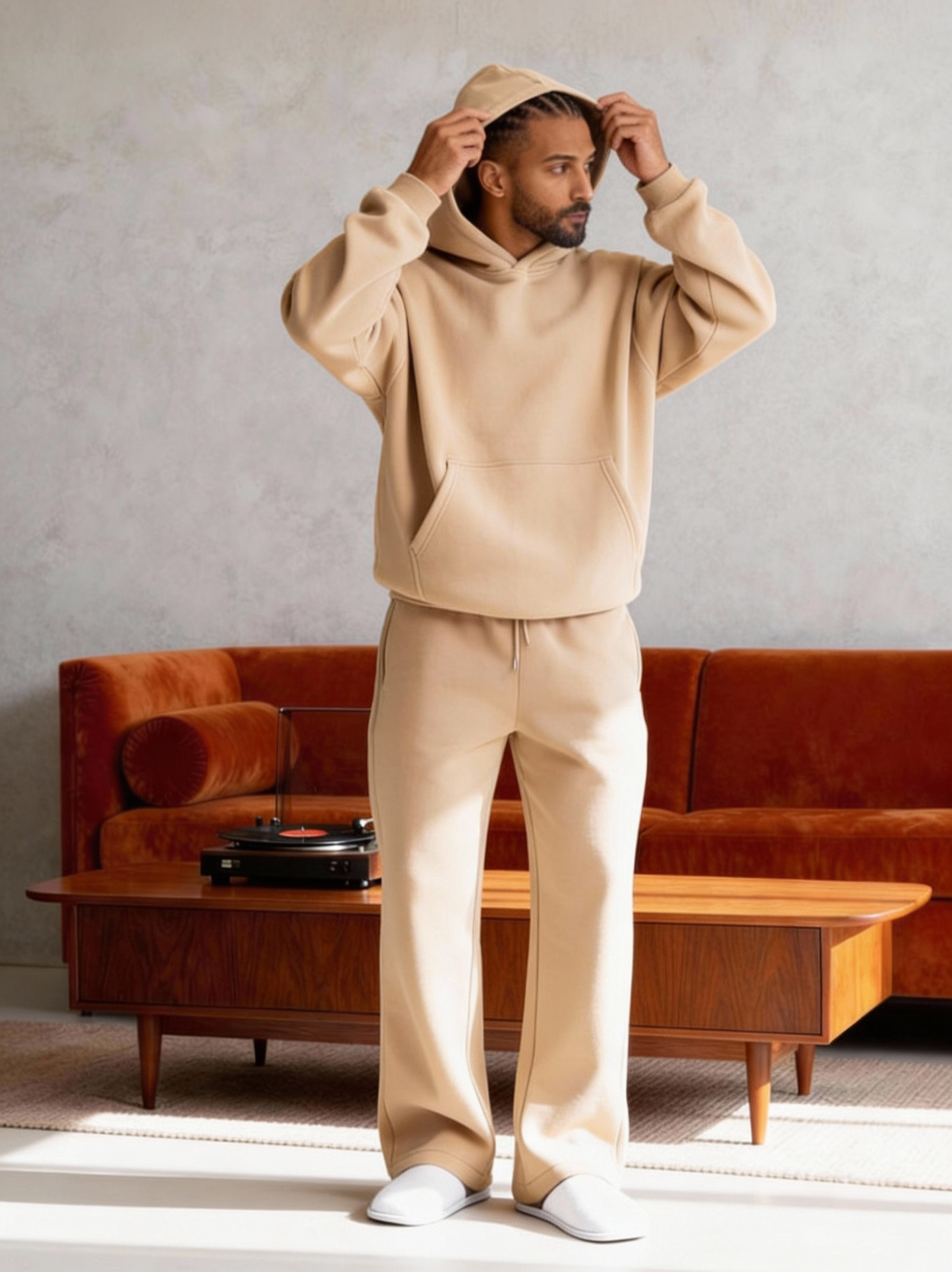 Black + Beige Flat Pants - Hoodie Co-ord Strong Soul Shirts & Tops