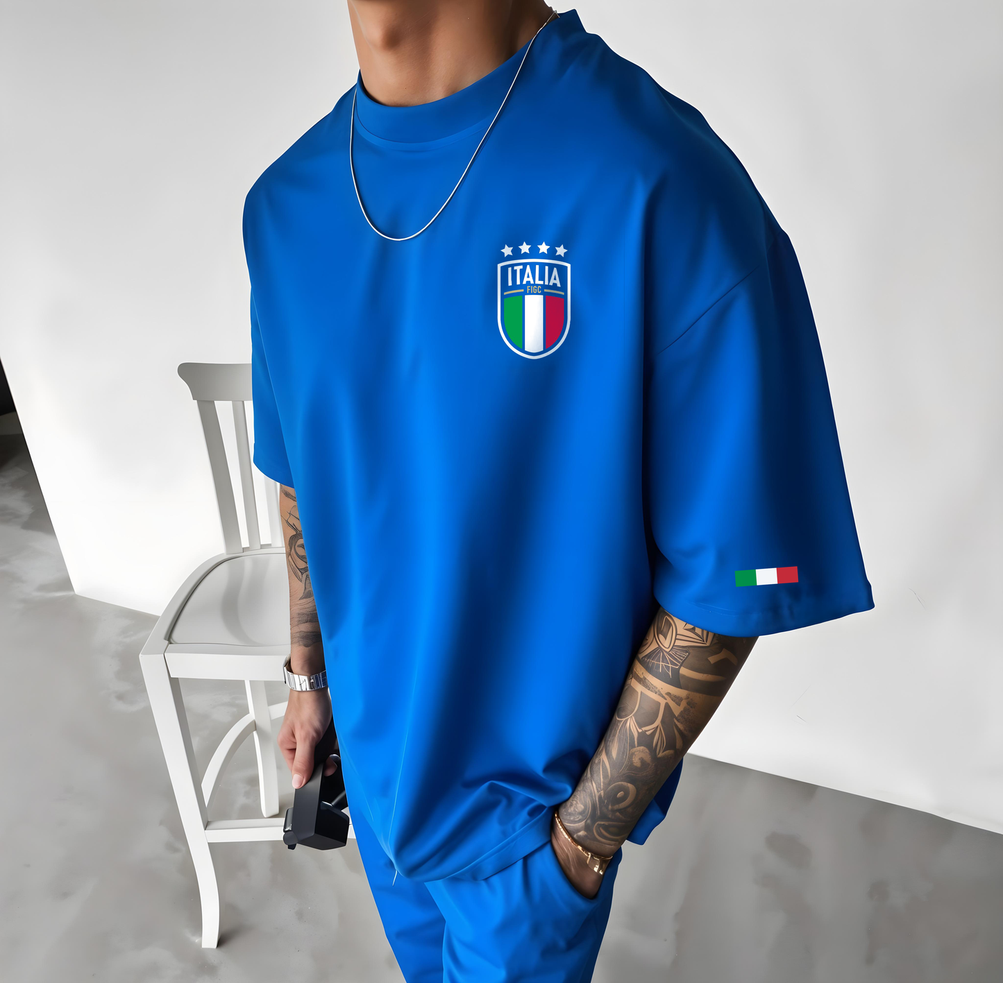 T-Shirt - Italia Football - Royal Blue - Oversized