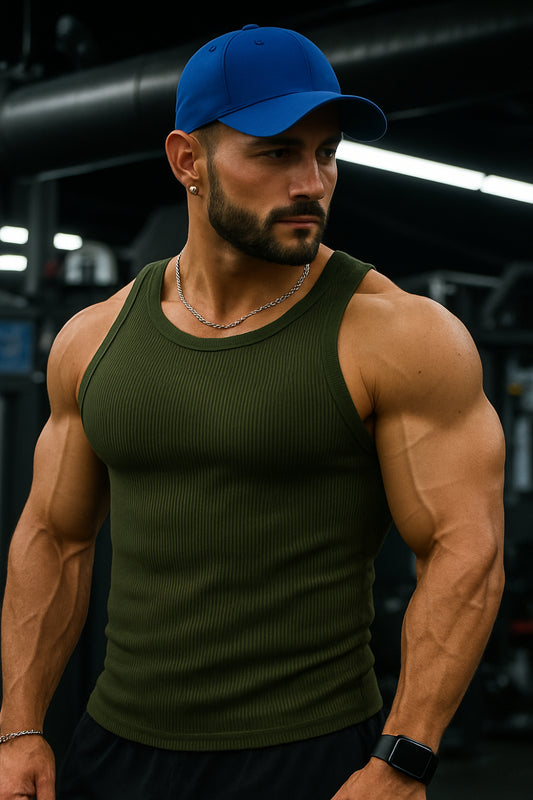 Army Green - T111 - Rib Gym Tank Top