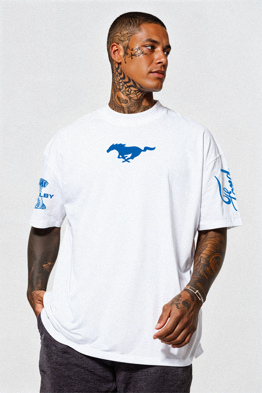 T-Shirt - Mustang - White - Oversized Strong Soul Shirts & Tops