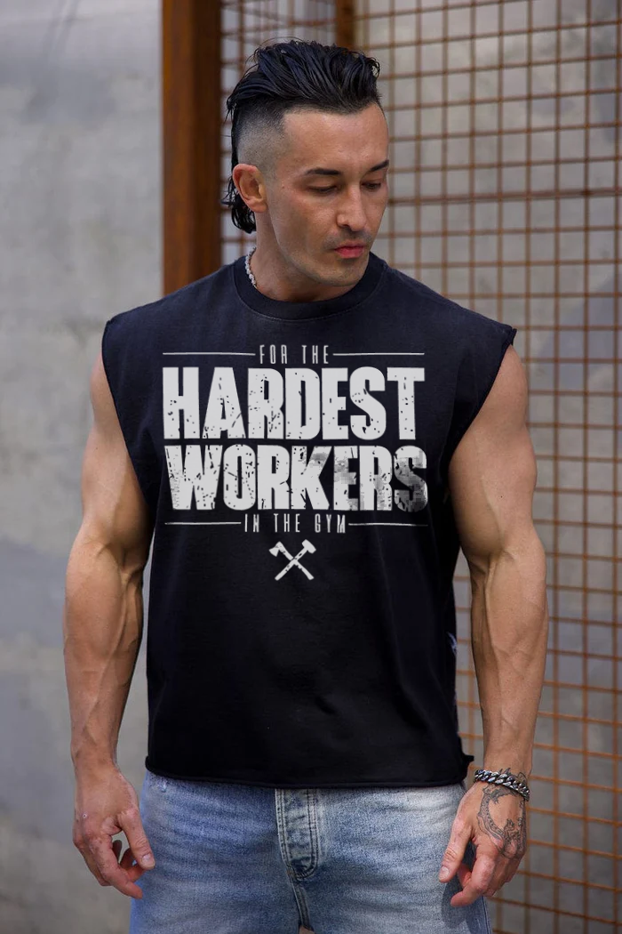 Black - T104 - Hardest Worker - Crop Cut-Offs