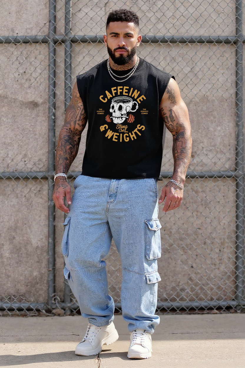 Black - T104 - Hardest Worker - Crop Cut-Offs Strong Soul Tanks