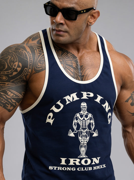 Navy Blue Off White - T109 - Gym Tank Top Strong Soul Tanks