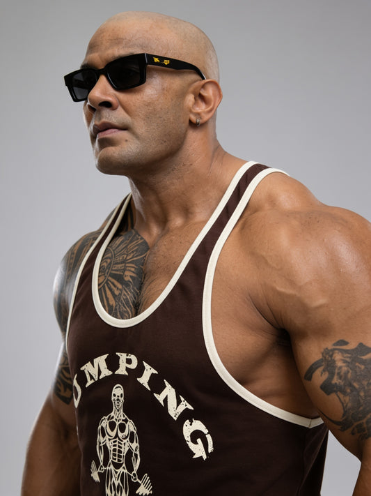 Brown Off White - T109 - Pumping Iron - Gym Tank Top