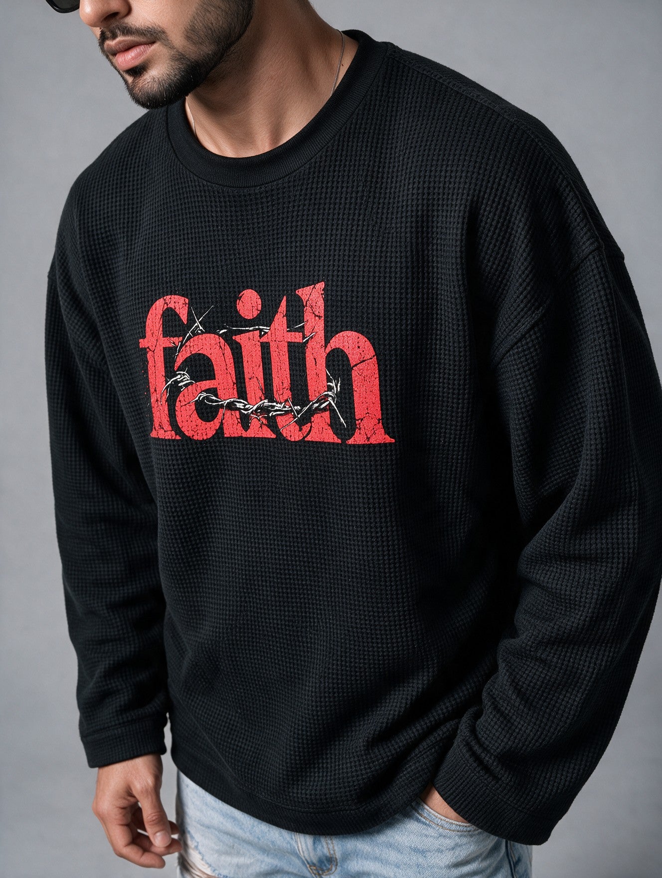 Black - Faith - Waffle Long Sleeve