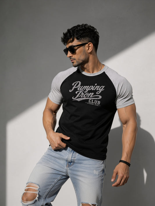 Black Grey - Club Pumping Iron - Raglan T-Shirt