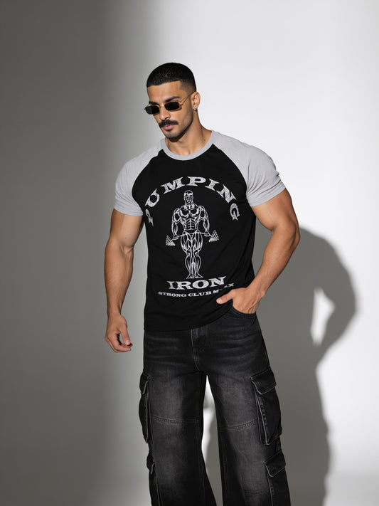 Black Grey - Pumping Iron - Raglan T-Shirt