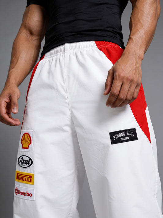 P111 - White - Racing Track Pants