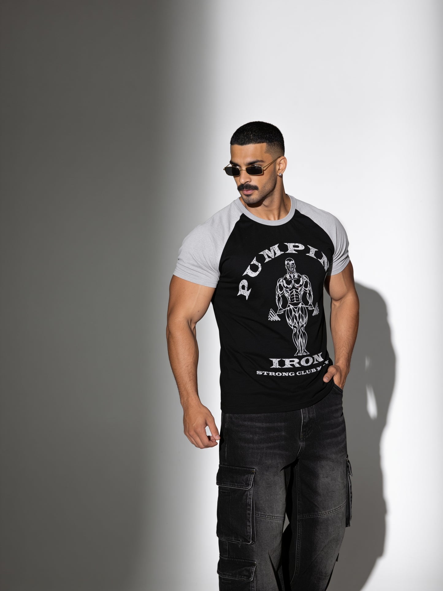 Black Grey - Pumping Iron - Raglan T-Shirt