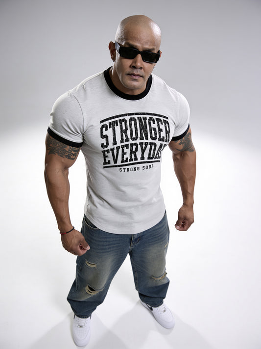 Light Grey Black - Stronger Everyday - Ringer T-Shirt