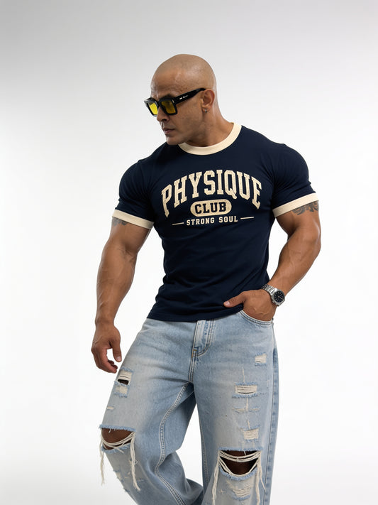 Royal Blue Cream - Physique Club - Ringer T-Shirt
