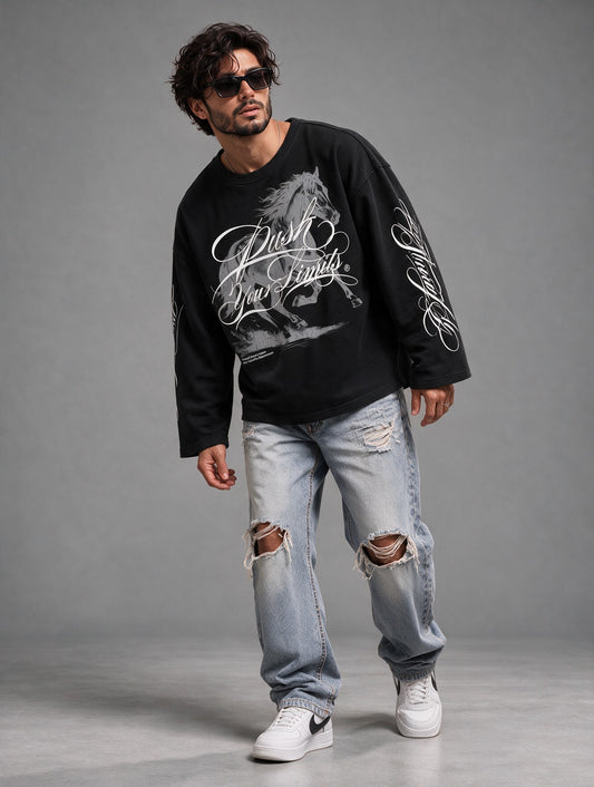 Black - Push Your Limits - Waffle Long Sleeve