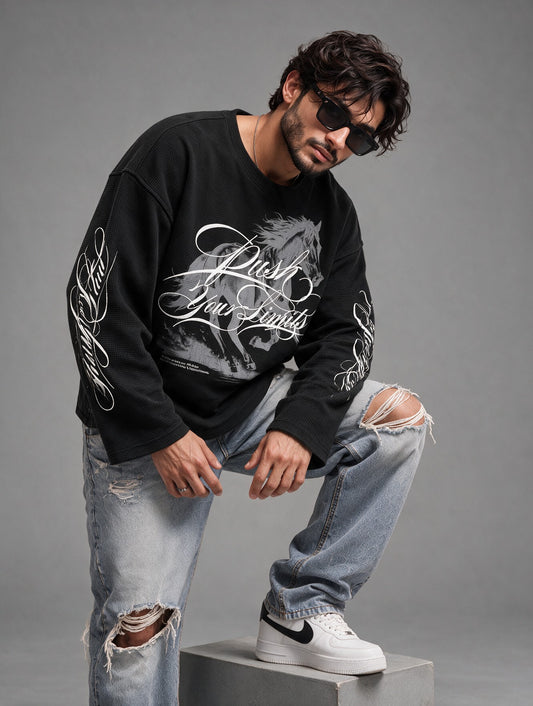 Black - Push Your Limits - Waffle Long Sleeve
