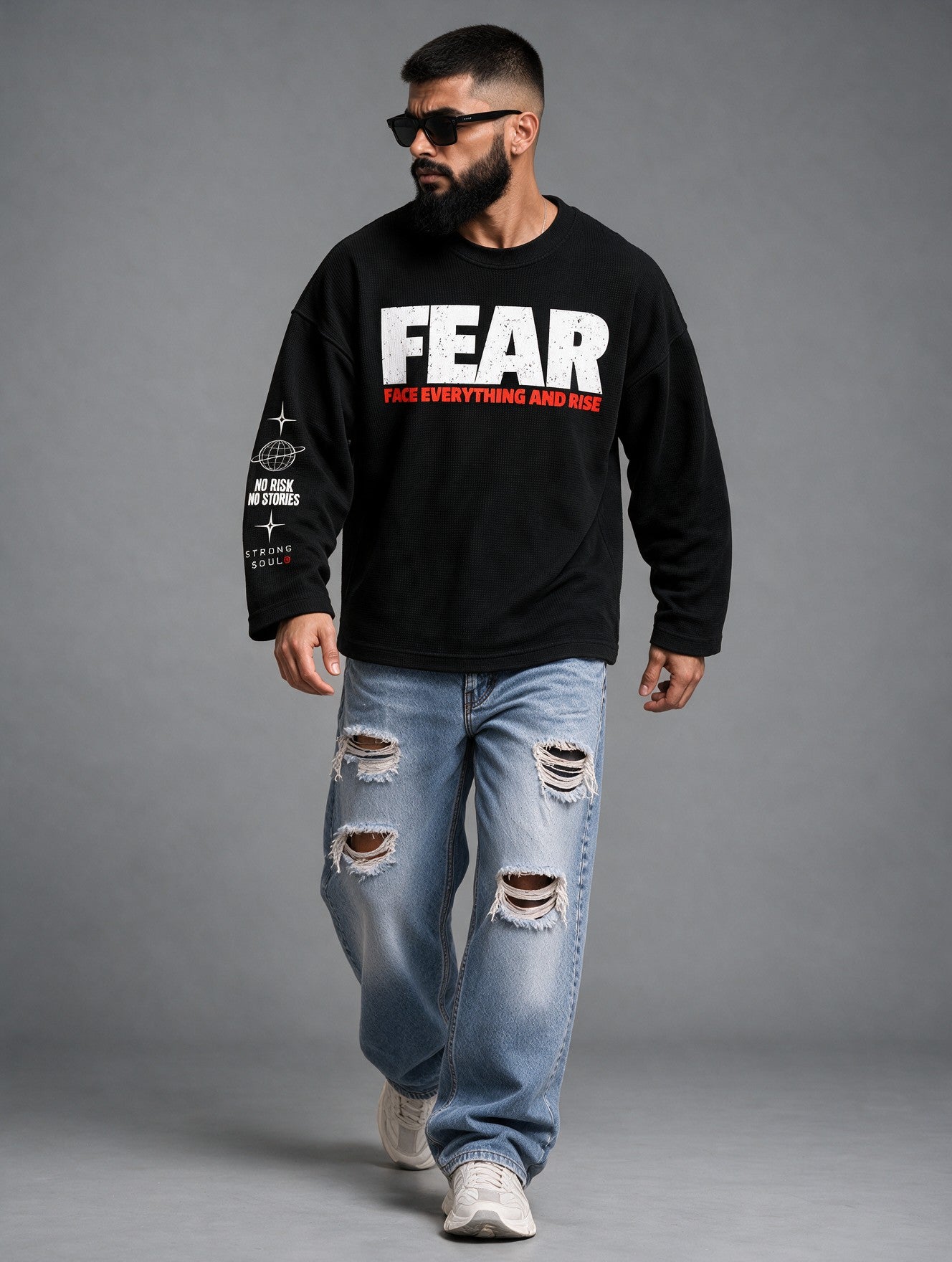 Black - Fear - Waffle Long Sleeve